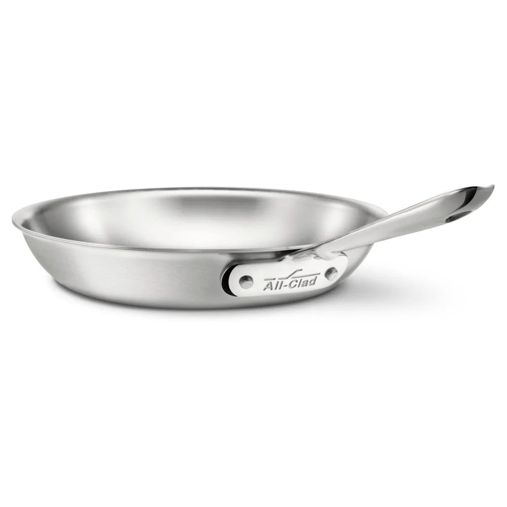 All-Clad D5 stainless steel frying pan with riveted handle