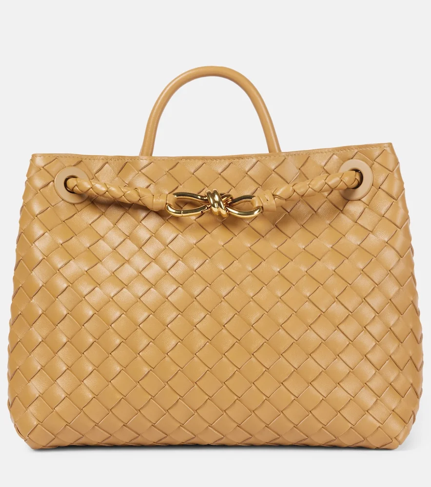 Bottega Veneta Andiamo medium intrecciato leather handbag in beige