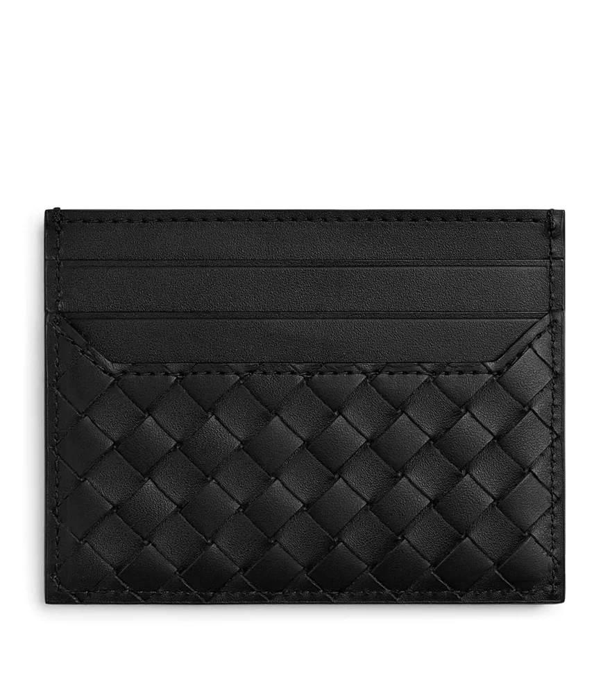 Black Bottega Veneta Intrecciato woven leather card holder