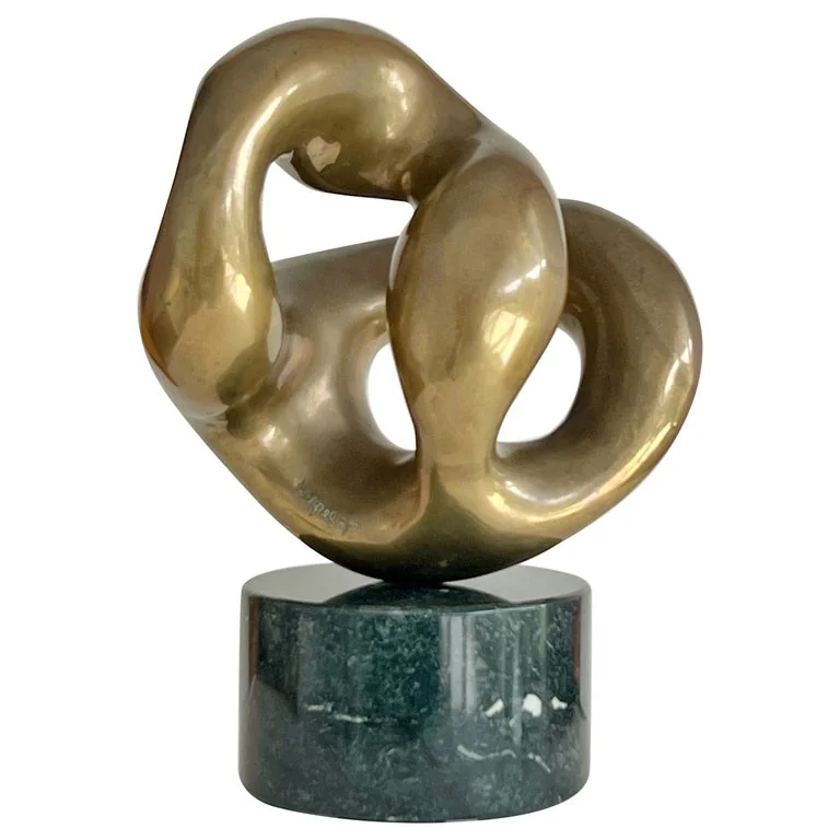 Abstract bronze sculpture by Eli Karpel on a marble base