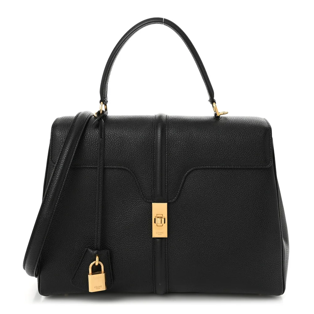 Celine Classique 16 top-handle bag in black grained leather