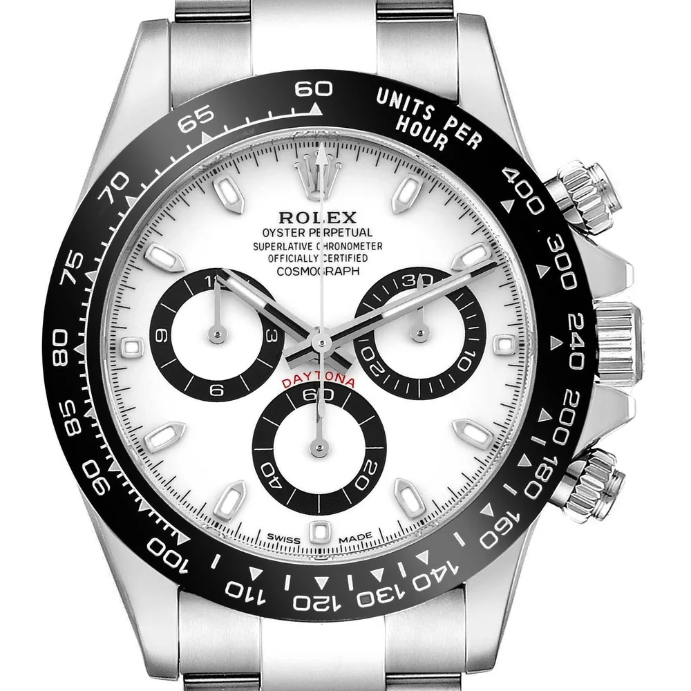 Rolex Daytona 116500 in stainless steel with white dial and black ceramic bezel