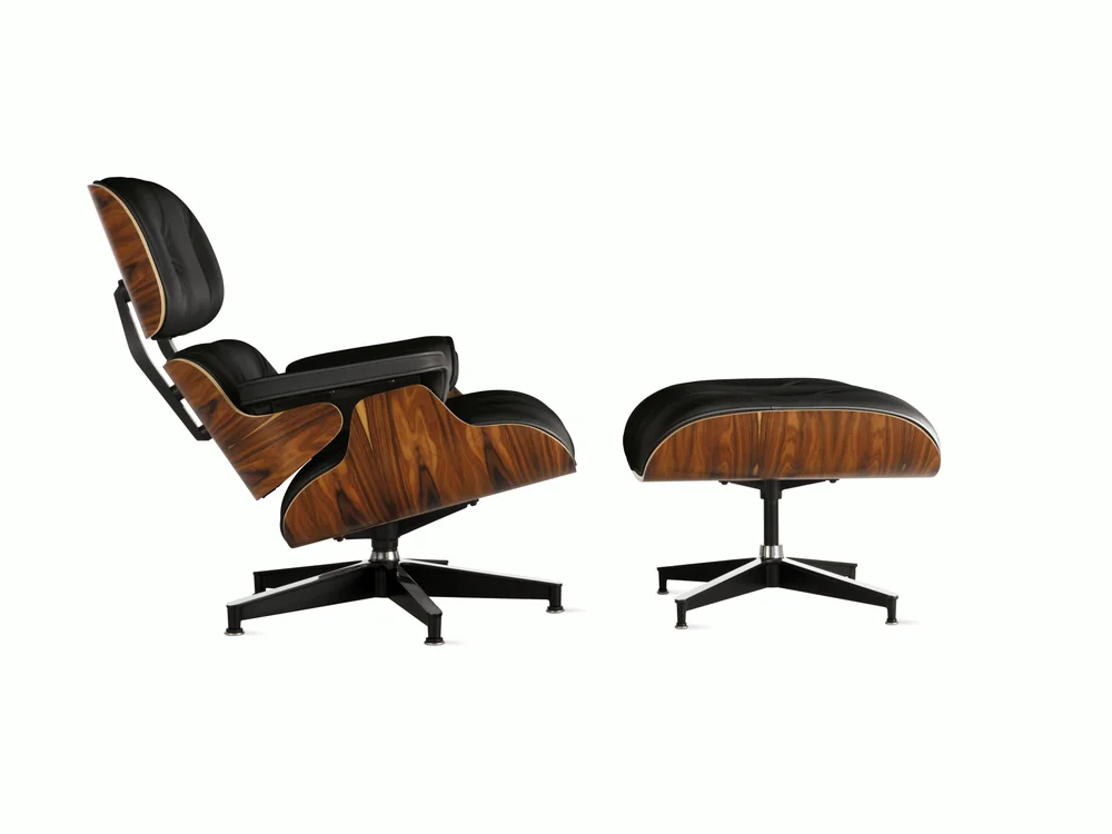 Herman Miller Eames Lounge Chair and Ottoman in black leather and palisander
