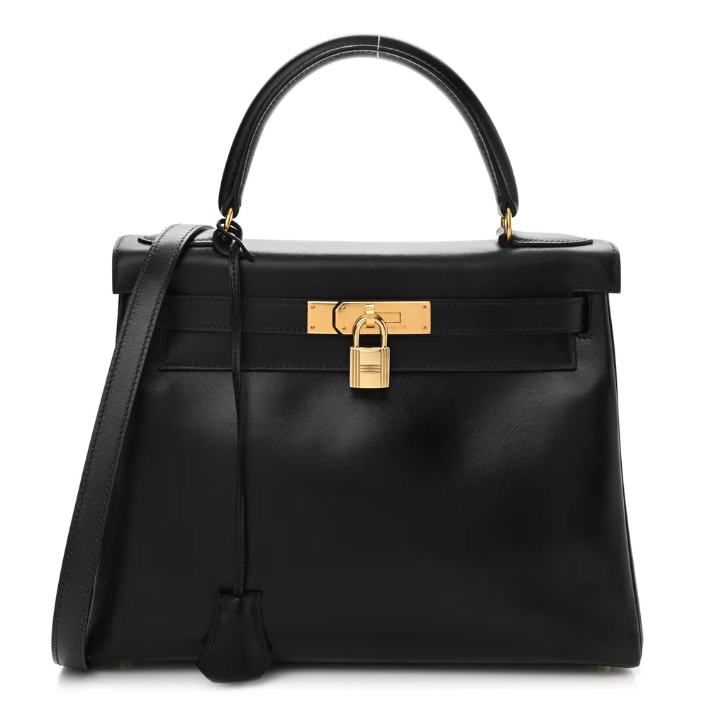Hermès Kelly Retourne 28 in black box calfskin with gold hardware