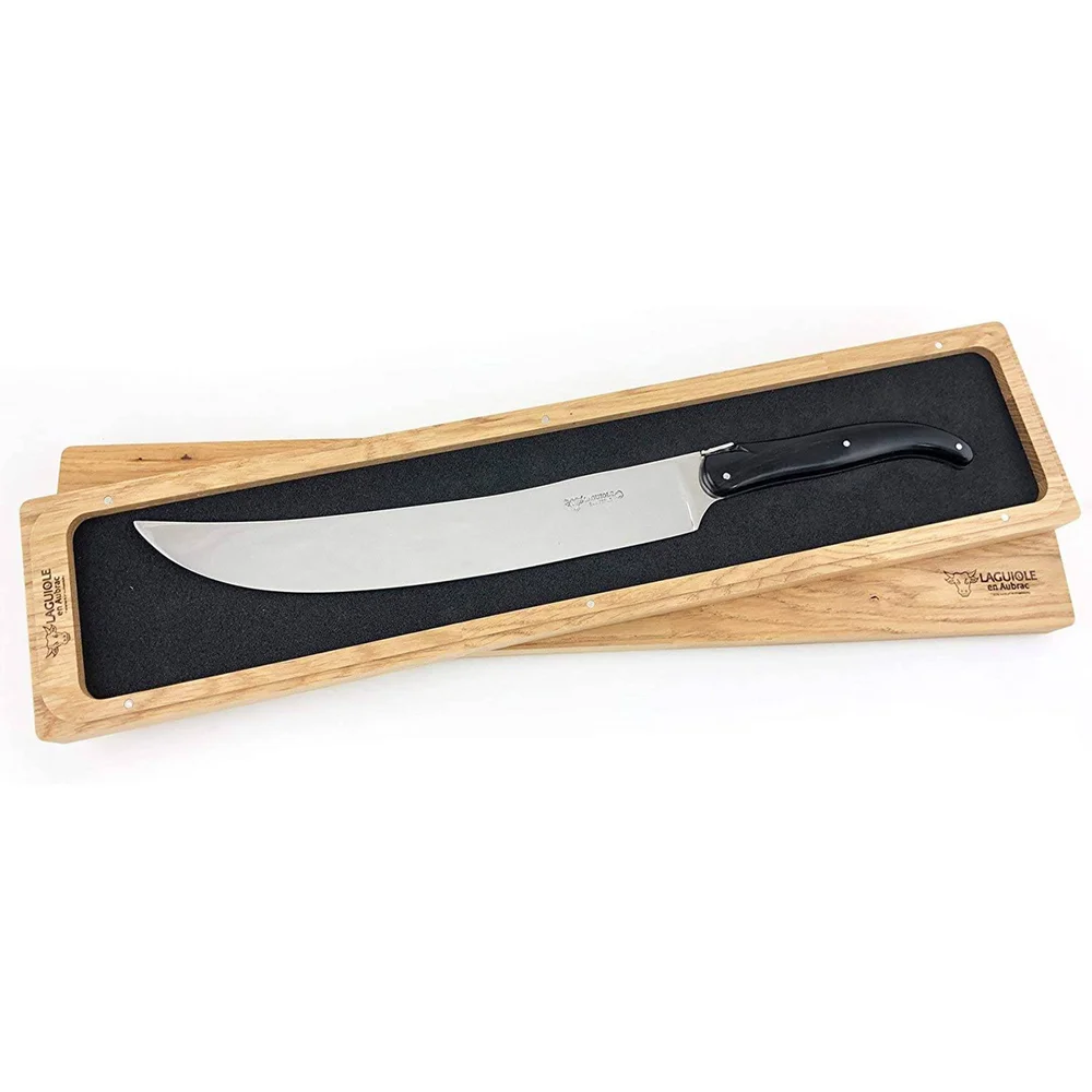 Laguiole en Aubrac champagne saber with buffalo horn handle.