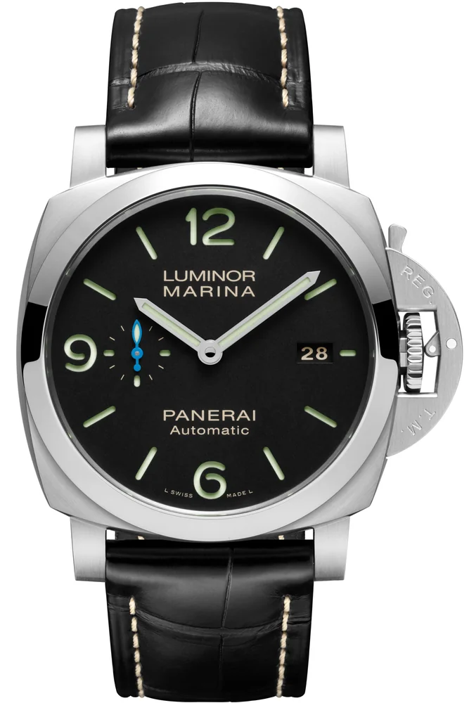 Panerai Luminor Marina PAM01312 with black dial and leather strap
