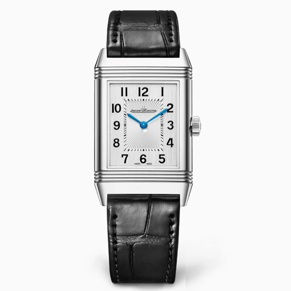 Jaeger-LeCoultre Reverso Classic Monoface with silver dial and black leather strap