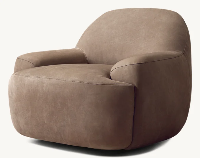 RH brown leather swivel lounge chair