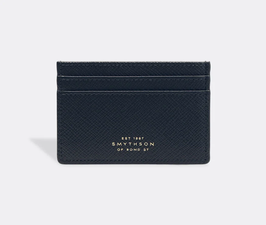 Smythson Panama navy leather five-pocket card holder