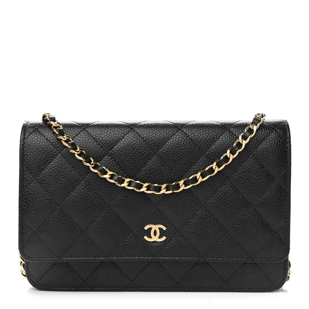 Chanel quilted caviar Wallet on Chain in black
