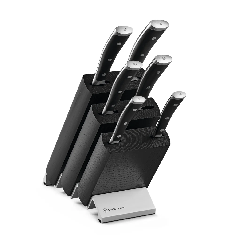 Wüsthof Classic Ikon seven-piece black-handled knife set in an ash block